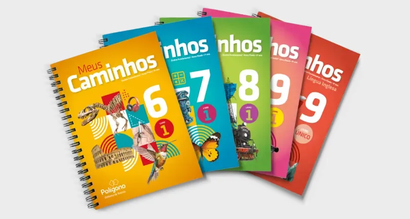 Livros da coleção Meus Caminhos, do Polígono, do 6º ao 9º ano